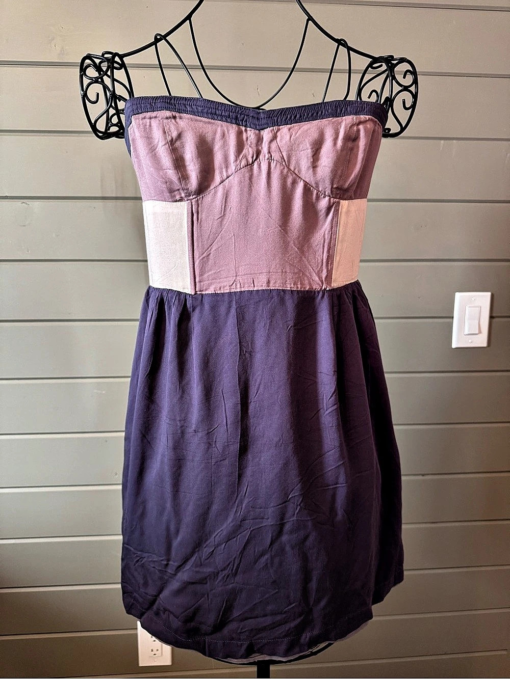 Anthropologie Strapless Color Block Dress in Purple & Pink Size Small Like